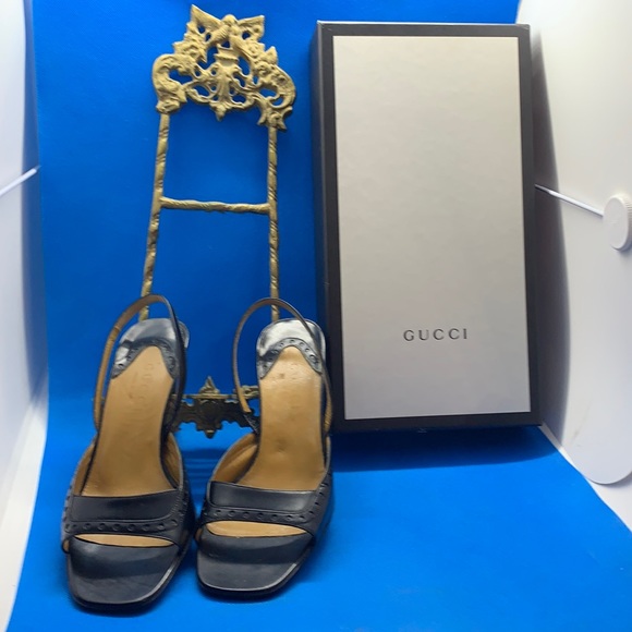 Gucci gorgeous black leather open toe mules/ sandals heels size 36.5 C - Picture 3 of 8